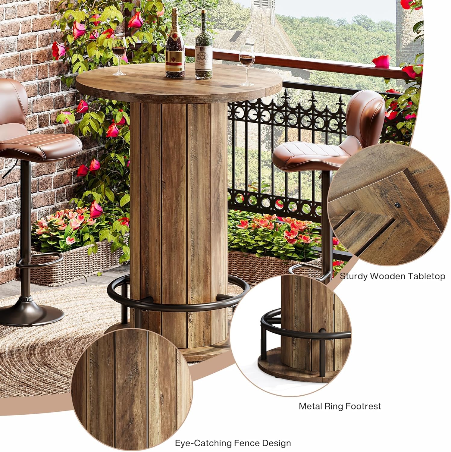 Holz-Bartisch mit Fußstütze