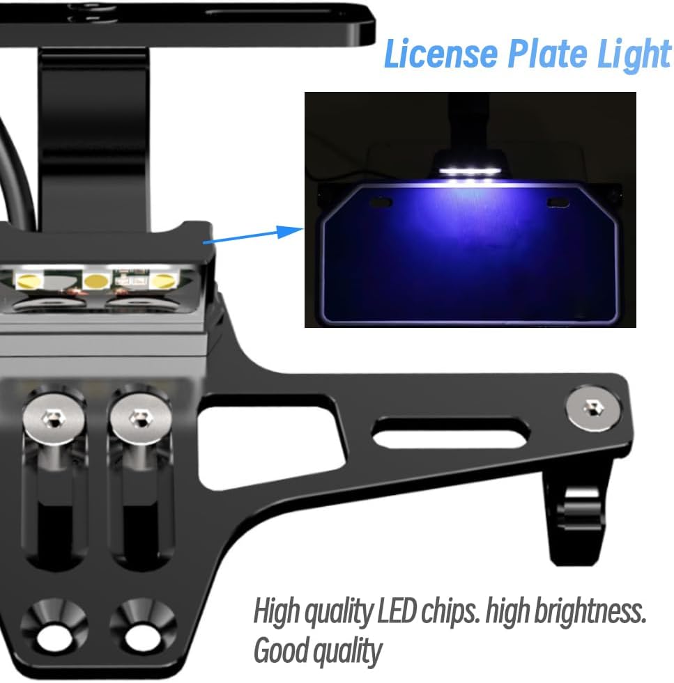 Pièce Moto Réglable Support Plaque Immatriculation Latéral Moto - Aluminium Réglable - Montage Facile - Noir Support Immatriculation Latéral
