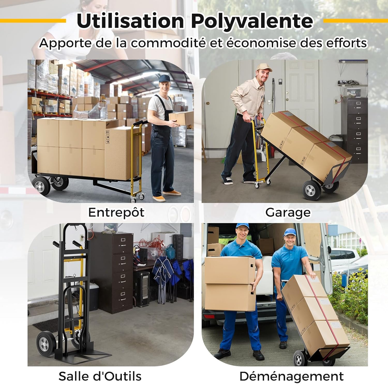 COSTWAY Diable Pliant en Métal 3 en 1 avec 4 Roues en Caoutchouc ...