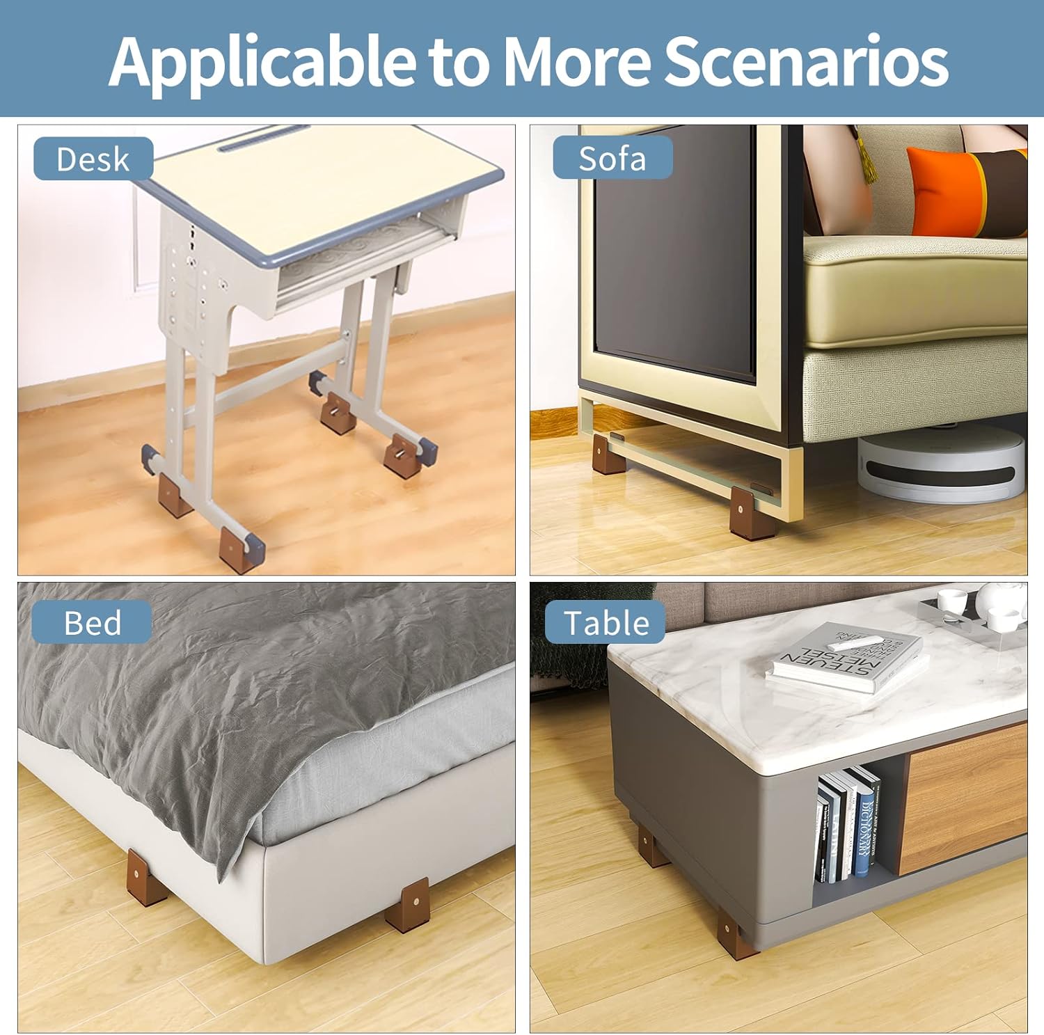 Lot De 4 Rehausseurs De Meubles En Bois Massif Pour Lit De Lit