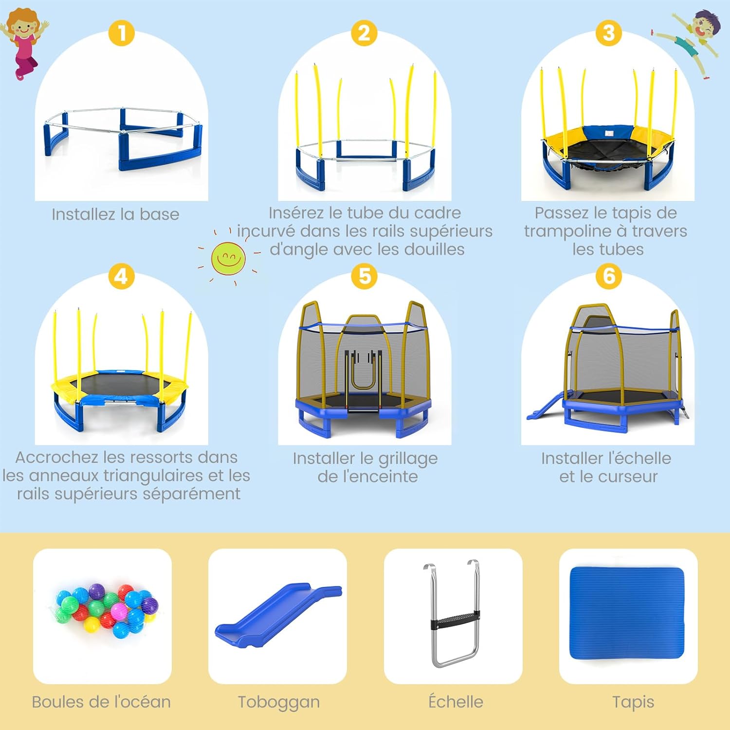 Trampoline de jardin 14ft/435cm avec filet intérieur et échelle Neo-Sport | Leroy Merlin