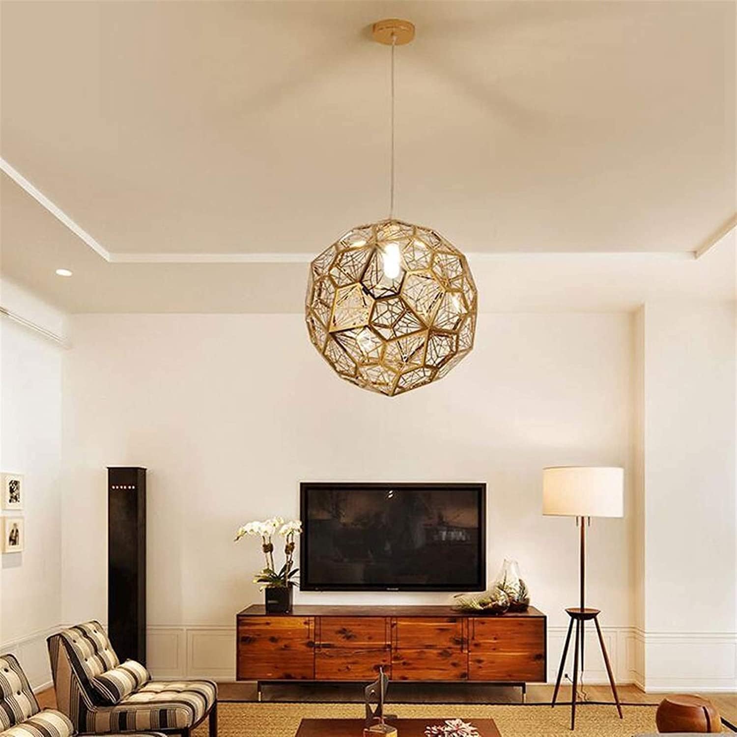 Lustre En Acier Inoxydable, Plafonnier Moderne Minimaliste En Maille Métallique Polyédrique, Pour Salle à Manger, Salon, Chambre, Bar,Or,47cm -EUROPALAMP Soldes Magasin