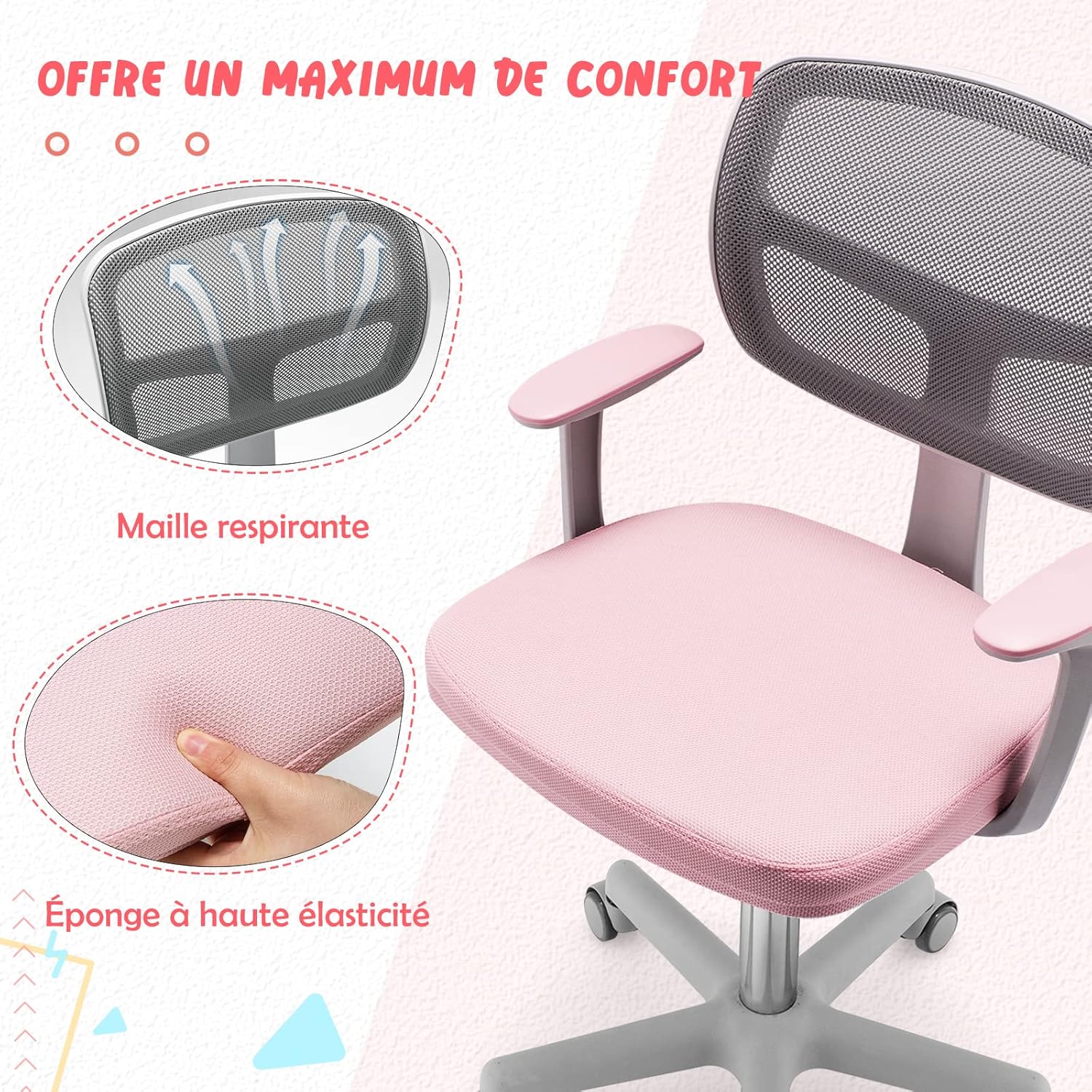 Chaise de Bureau à Roulettes pour Enfants Verrouillage automatique