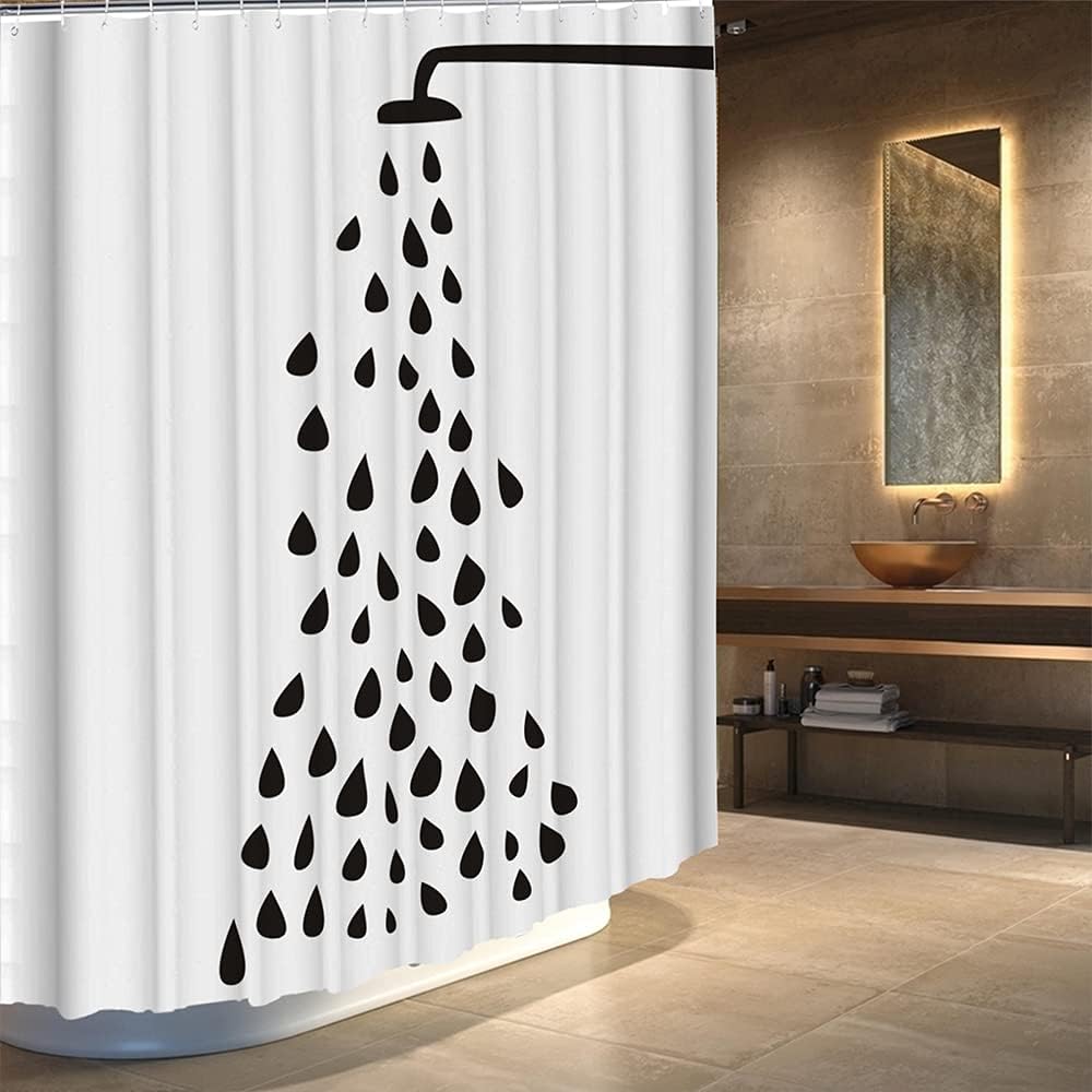 Rideau De Douche Minimaliste Noir Et Blanc 75x190 Cm - Polyester Imperméable, Lavable Machine