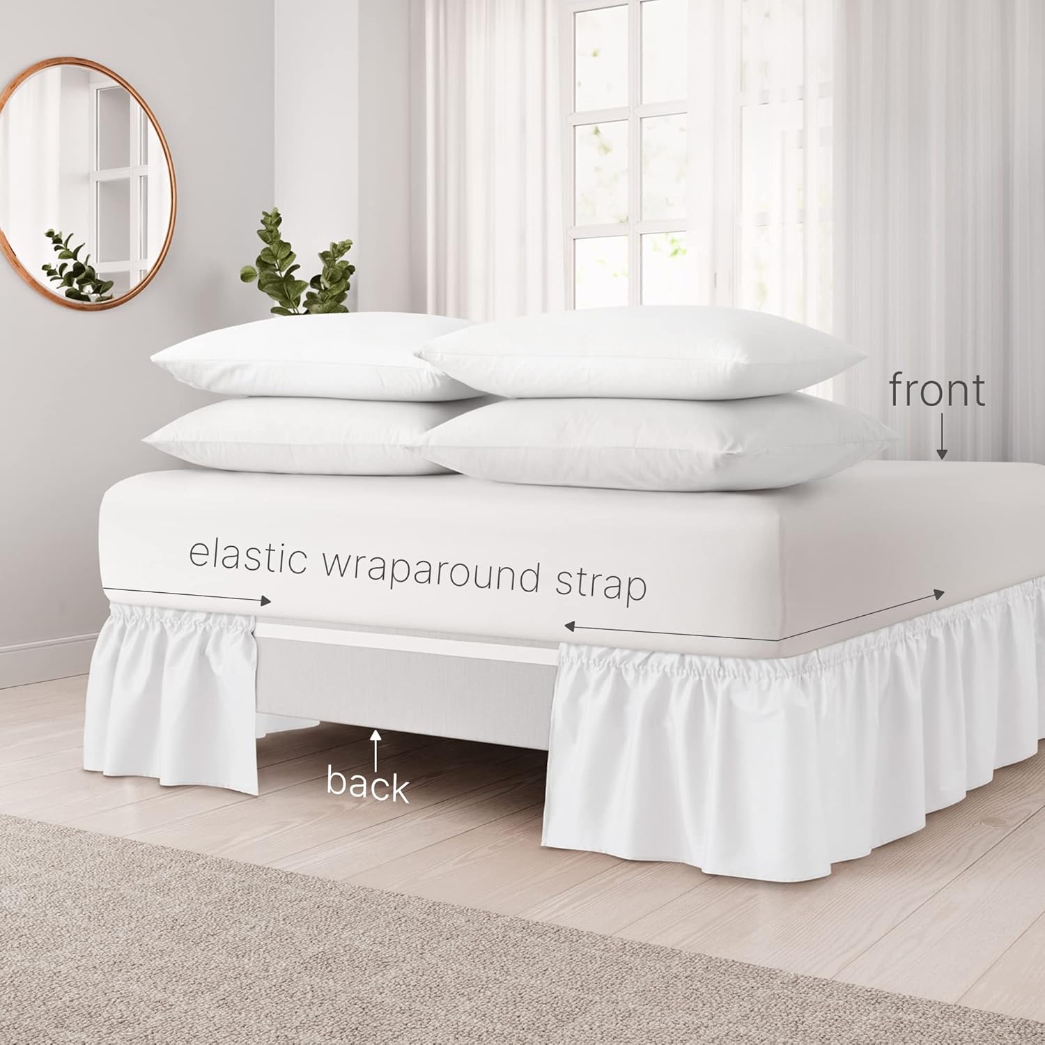 Jupe de lit enveloppante Blanc Convient aux lits jumeaux jusqu a 152 4 cm Elastique facile a installer Jupe de lit plissee en tissu brosse Infroissable lavable en machine15020038