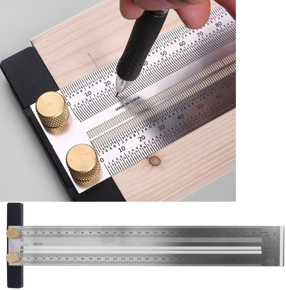 De Traçage Metal Tracage Sur Métaux Acier Pour MéTal Trusquin Tracage Parquet,T En Acier Inoxydable De Type Trou RèGle Bois Traçage De Trusquin Outil De Mesure (300mm),KoleZy -Promos Outil Virtuose Magasin