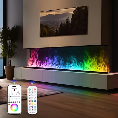 Mexhom Wasserdampf-Kamin, eingebauter elektrischer Kamin, 9-Farbiger 3D-Flammeneffekt, automatische/manuelle Wasserversorgung, APP-Fernbedienung [80cm] unbeheizt