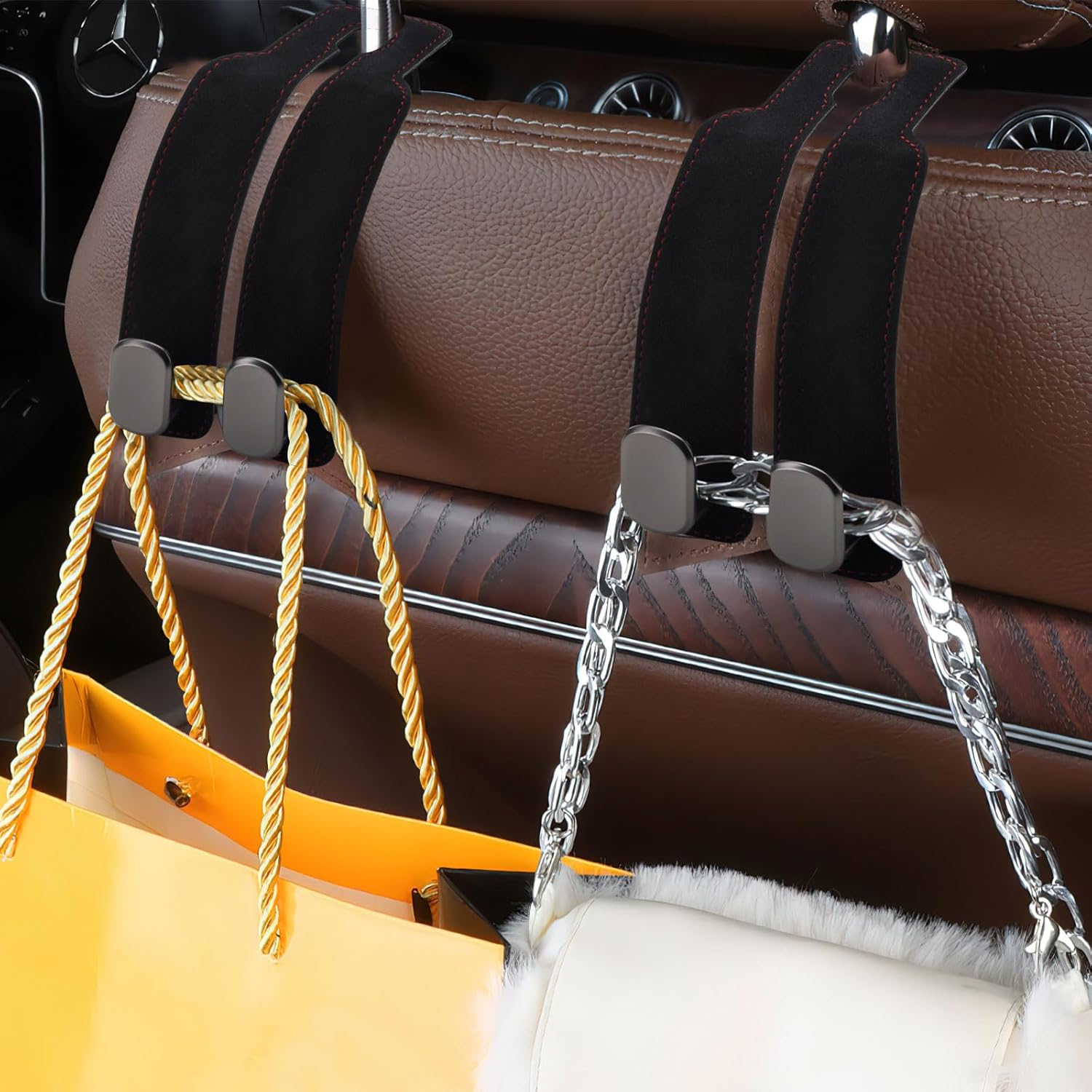 2 Ganci Per Poggiatesta Auto, Universali In Pelle, Rotazione 360°, Porta Borse E Organizer Per Sedili Posteriori, Fino A 10kg