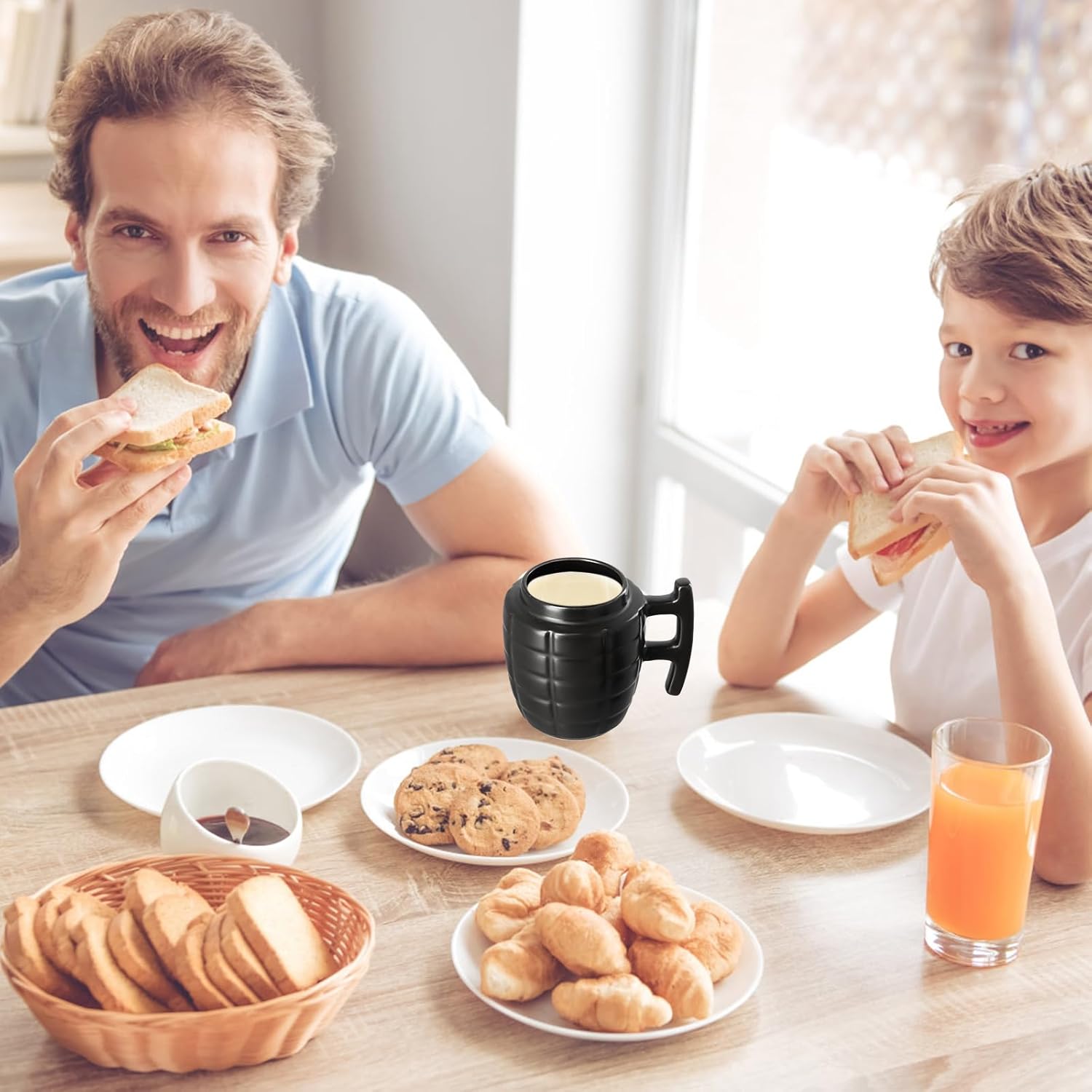 Tazza A Forma Di Granata 350ml, Tazza Originale In Ceramica Con Coperchio Per Caffè E Tè, Idea Regalo Divertente Per Papà, Militari E Collezionisti, Nero Opaco