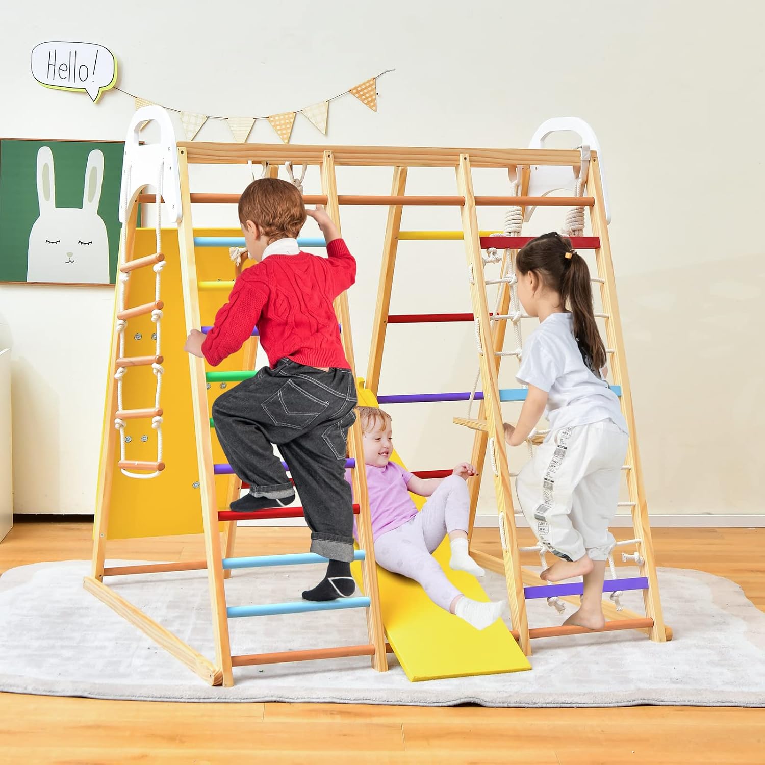 COSTWAY Aire De Jeux Portique Bois Enfants 8 En 1 Avec Toboggan Jeu D’Escalade Balançoire Barre De Singe Anneaux De Gymnastique Charge 240KG 1 An+, Coloré -Pas Cher Clair Jardin Magasin AAHKMJXYDAFdJAOAIMEbOAchlkWZ0oakZn uVZ0mPidMNbILvCvspZ4oG3fPgIqc1P3VoGMKnhOcpU8DJPMS Z2WX0U0YbOsP4Yf2vNIUmCeAw==