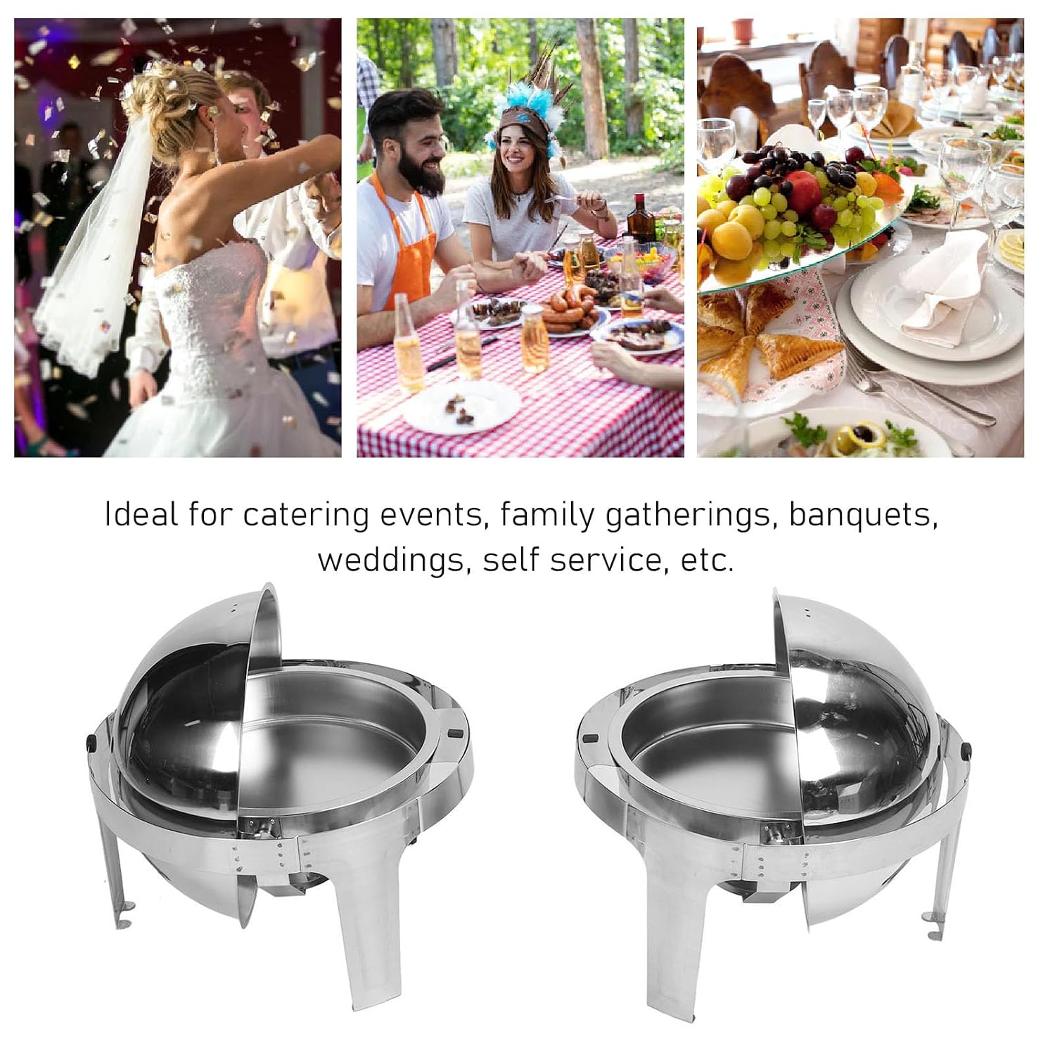 Chauffe-buffet En Acier Inoxydable 11 L - Double Compartiment, Réchaud à Alcool - Pour Fêtes, Mariages, Banquets - 6