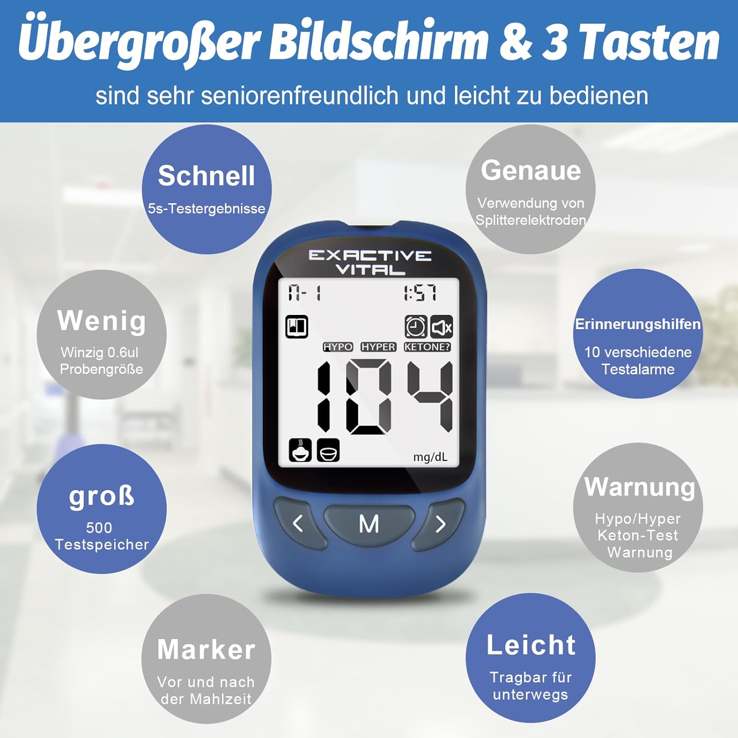 SINOCARE MISURATORE GLICEMIA Diabete Test Kit Glucosio Nel Sangue con