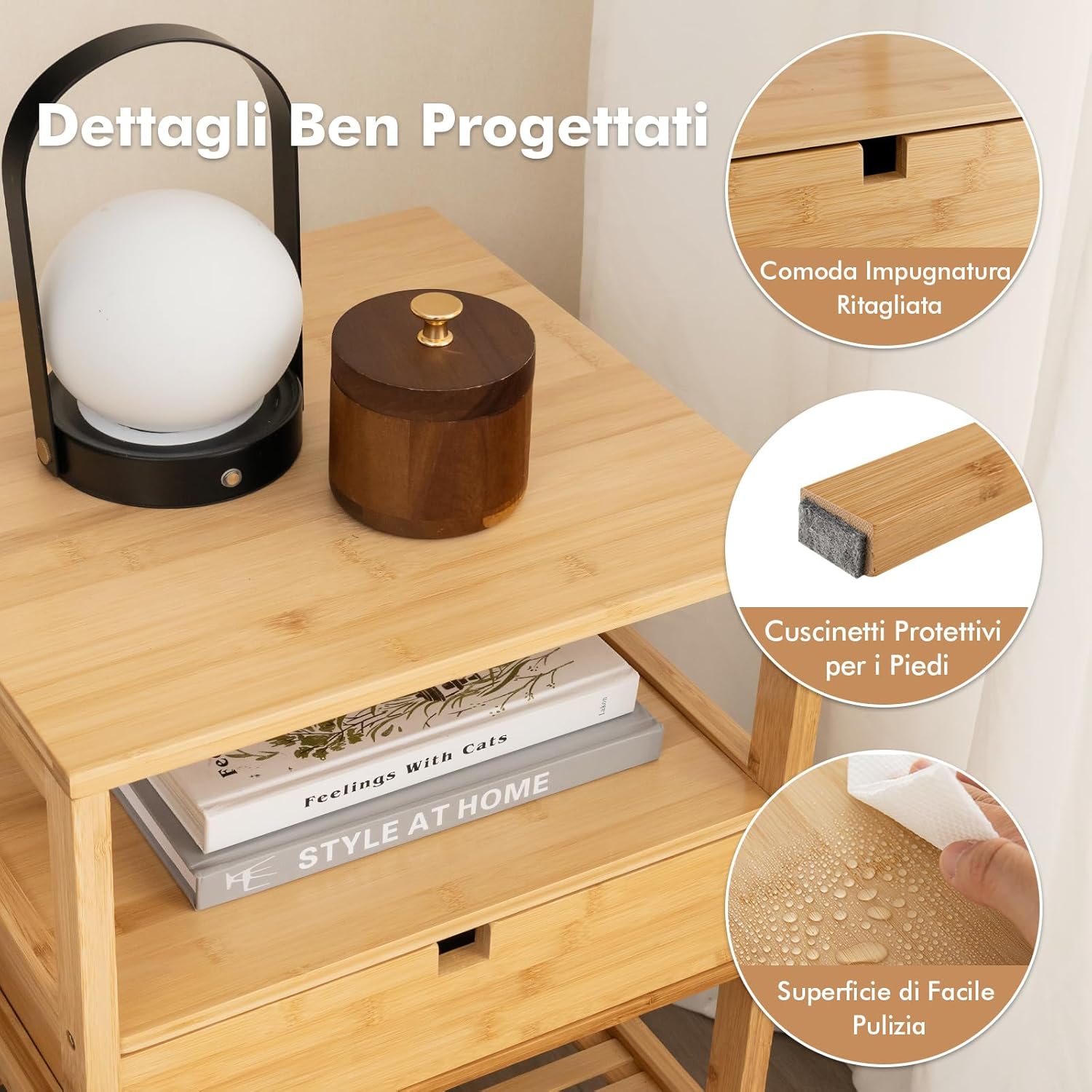 HAMHAIGO Set di 1 Comodino Stretto 25 cm Larghezza, Comodino Piccolo con 2 Cassetti, Cassetti Possono Essere Spostati Su E Giù, Comodini Stretti Tavolino da Divano per Camera da Letto, Soggiorno
