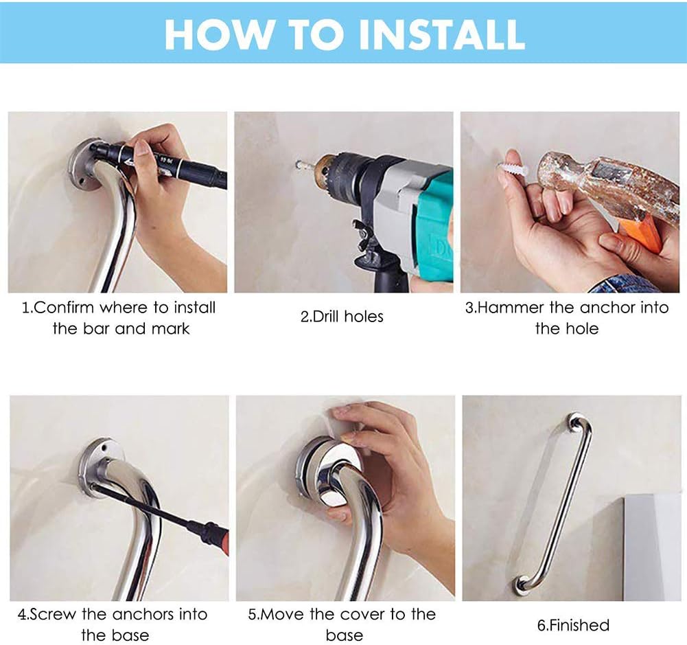 Barre D'Appui En Inox Murale Robuste Poignée De Baignoire Salle Bain WC Sécurité Grab Bar Pour Handicapés Personnes Agées Enfants(30cm -Geberit || Grohe || ALLIBERT Soldes