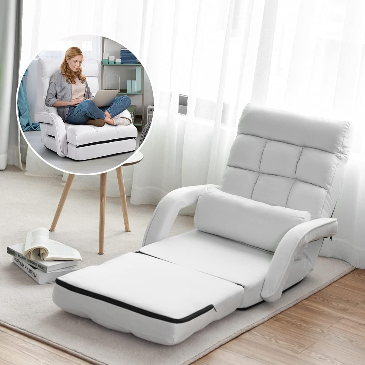 Sedia Da Terra Pieghevole In Velluto RELAX4LIFE - Schienale Regolabile 14 Posizioni, Imbottita Per Interni - Foto 5