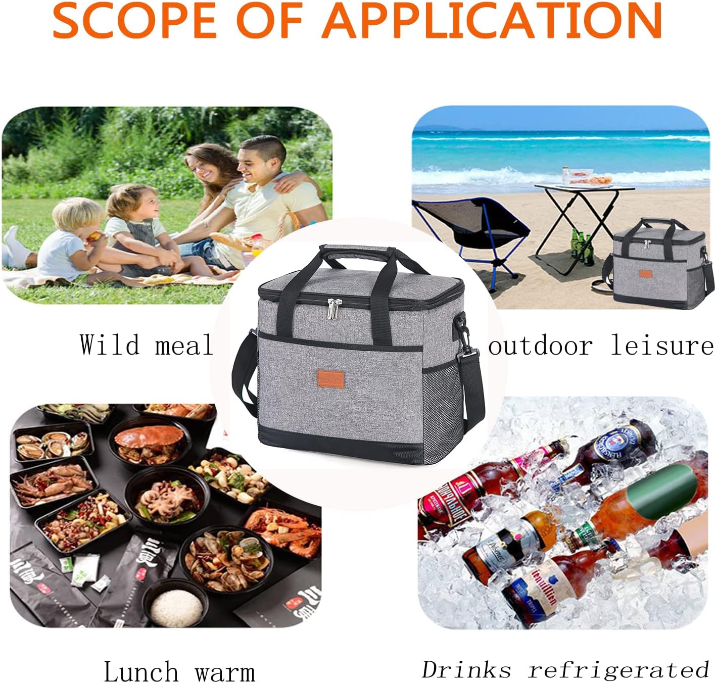 Isotherme Sac à Déjeuner Portable 3L Femmes Hommes Enfants Travail École Pique-Nique (Gris