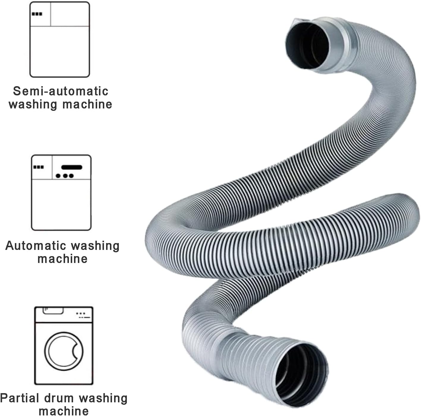 Tubo di scarico per lavatrice, Tubo di scarico universale, Prolunga per tubo  da 2 m per lavastoviglie, Tubo di scarico dell'acqua, con staffa e fascette  stringitubo,SOEKAVIA