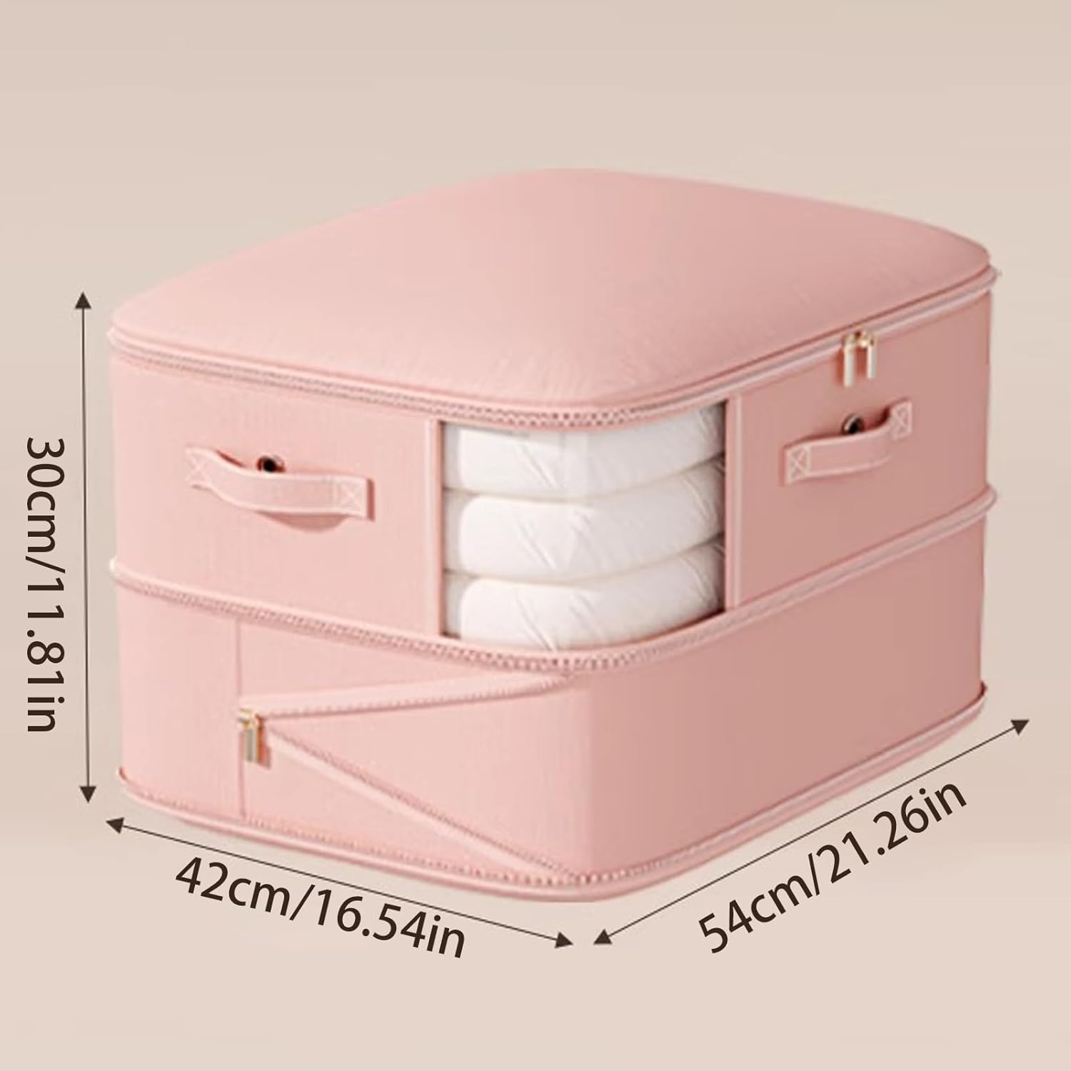 Sac De Rangement Compression 2 Couches - Pour Vêtements, Couettes, Gain De Place (Gris, 54x42x60 Cm)