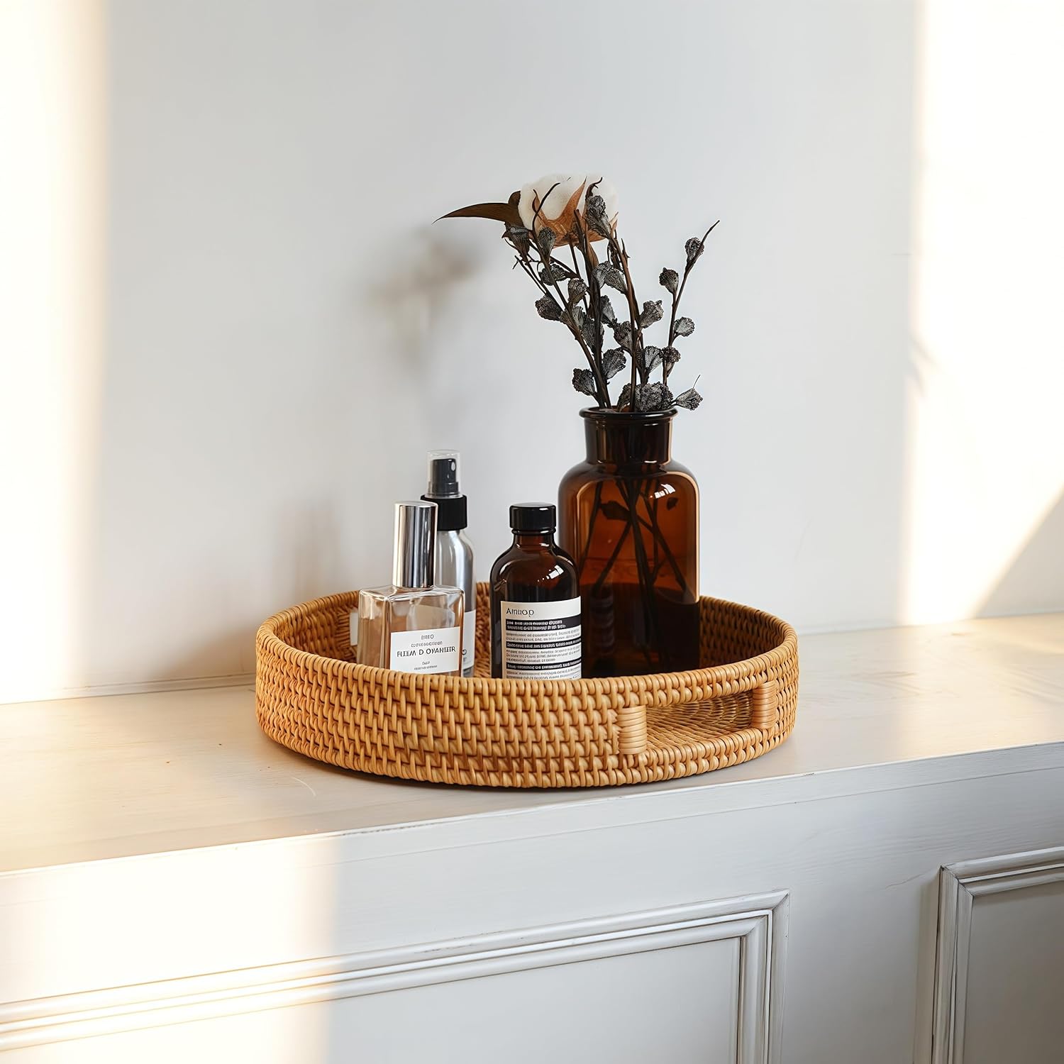 Vassoio Portatutto In Rattan Intrecciato A Mano – Cesto Rettangolare In Vimini Naturale Per Decorazione