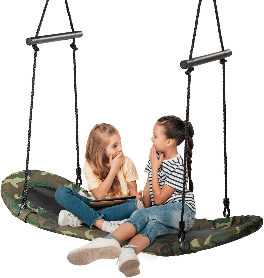 COSTWAY Balançoire Nid D’Oiseau Ø100CM Avec Tente Charge Maximal 150KG Pour Enfants Et Adultes Hauteur Réglable De 100 à 160CM Orange -Pas Cher Clair Jardin Magasin