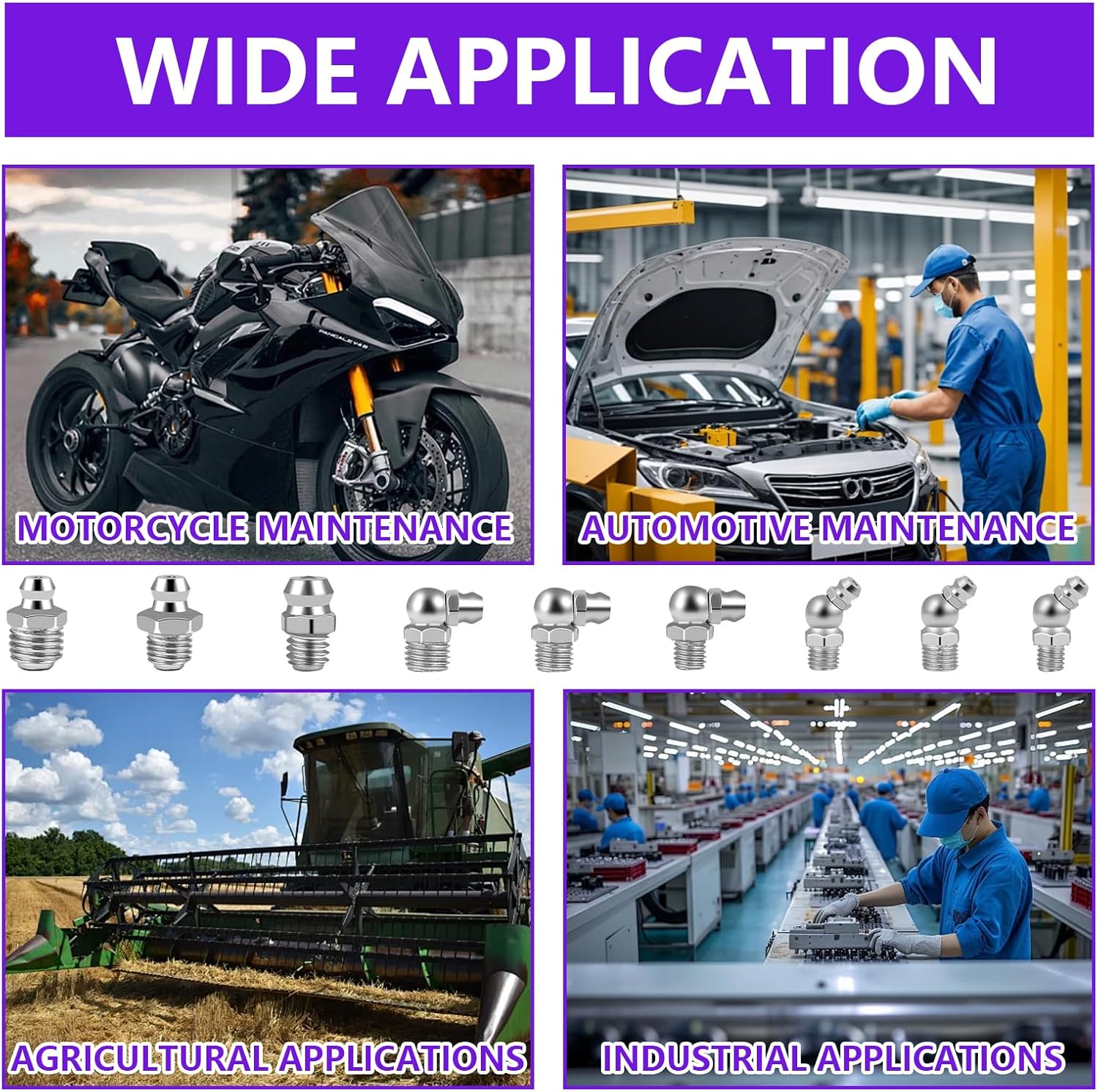 Kit De 105 Pièces Graisseurs – Embouts M6 M8 M10 Avec Raccords 45° 90° 180° | Lubrification Auto, Moto, Machines