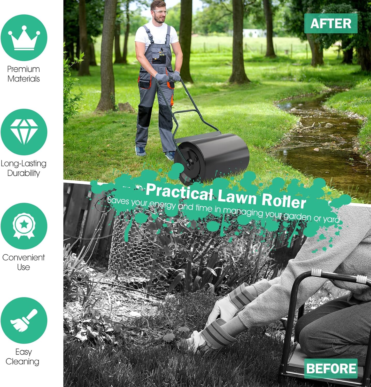 RELAX4LIFE Rullo Da Giardino In Metallo, Barra Del Timone, Serbatoio Fino 60 Litri, Riempito Con Sabbia O Acqua, Apertura Laterale Livellare Prato, Movimento Facile, 50x40x123 Cm, In Acciaio, Nero -Cura Del Prato AAHKMJXYDAFdJAOAIMEbOAchlkWZ0oakZn uVZ0mPidMNbILvCvspZ4oG3fPgIqc1P3oReDpXCwi jPXXEEM