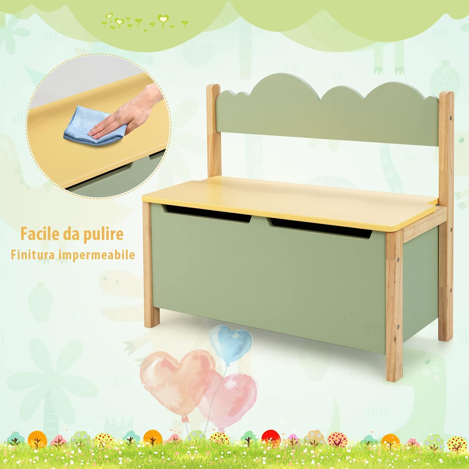 RELAX4LIFE Cassapanca Contenitore In Legno Con Scatola Portaoggetti, Scatola Dei Giocattoli Per Bambini Adatta Per Casa E Scuola (Modello 2) -Armonia Casa