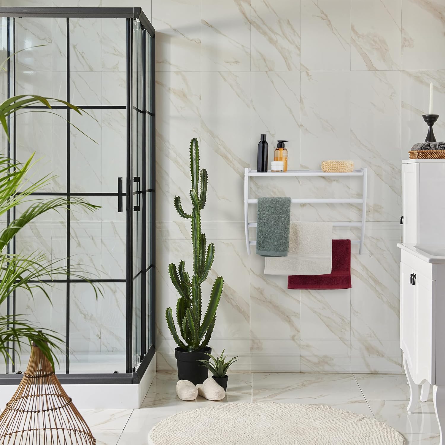 Porte-serviettes Avec 4 Roulettes, 2 Freins, 3 Barres, Hauteur Réglable