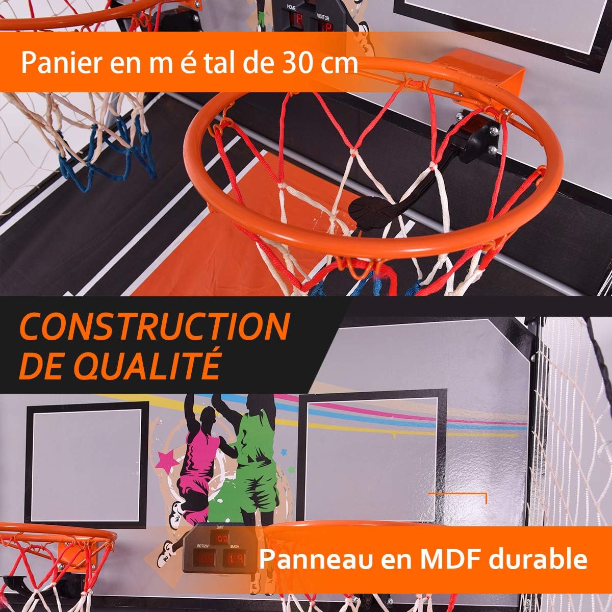 COSTWAY Panier De Basketball Pliable Jeu De Basketball Arcade Double Panier Et 4 Ballons Score Electronique 202x107x205cm -Pas Cher Clair Jardin Magasin