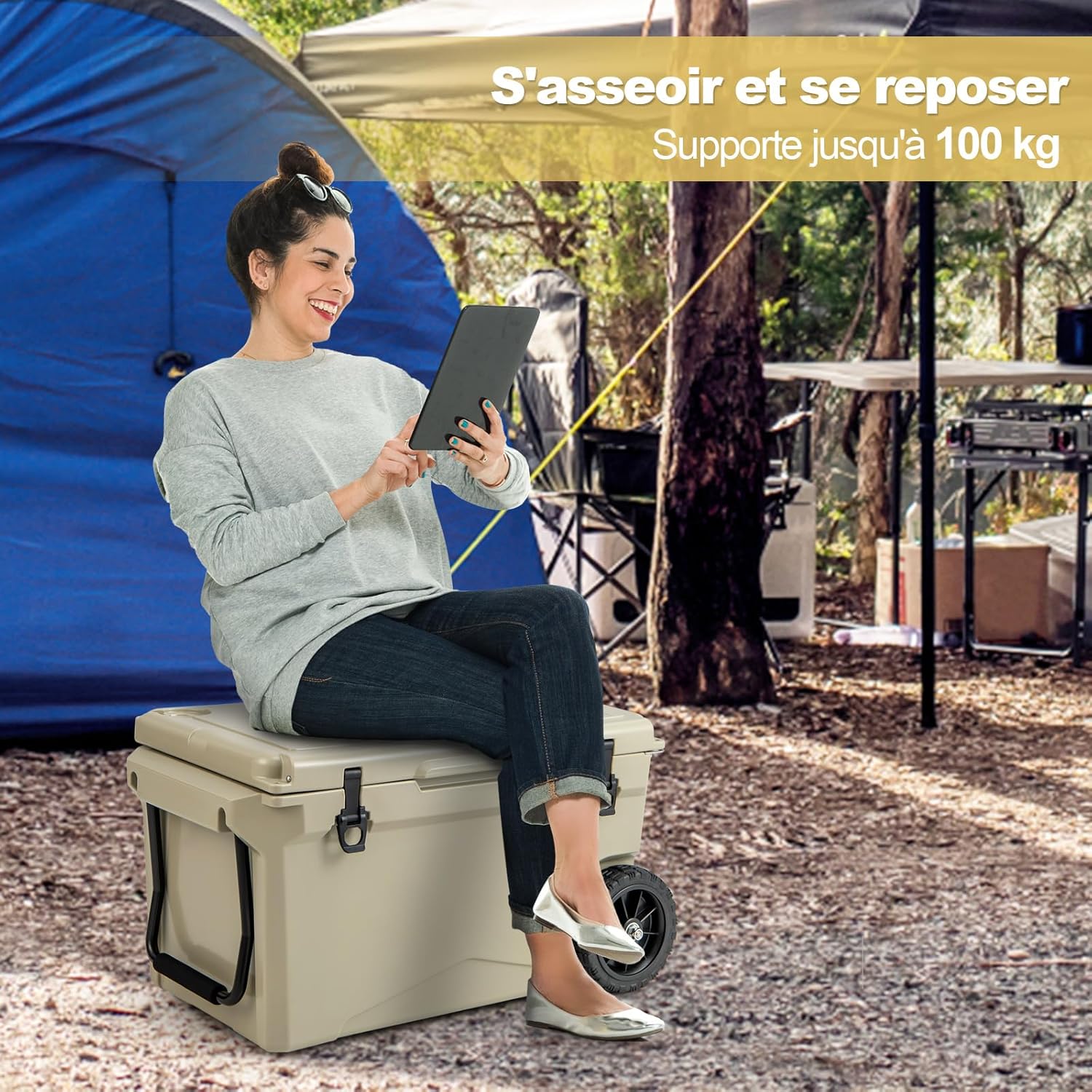 Bavokon Glacière avec Roues et Poignée,Glacière de Voyage Pliable avec