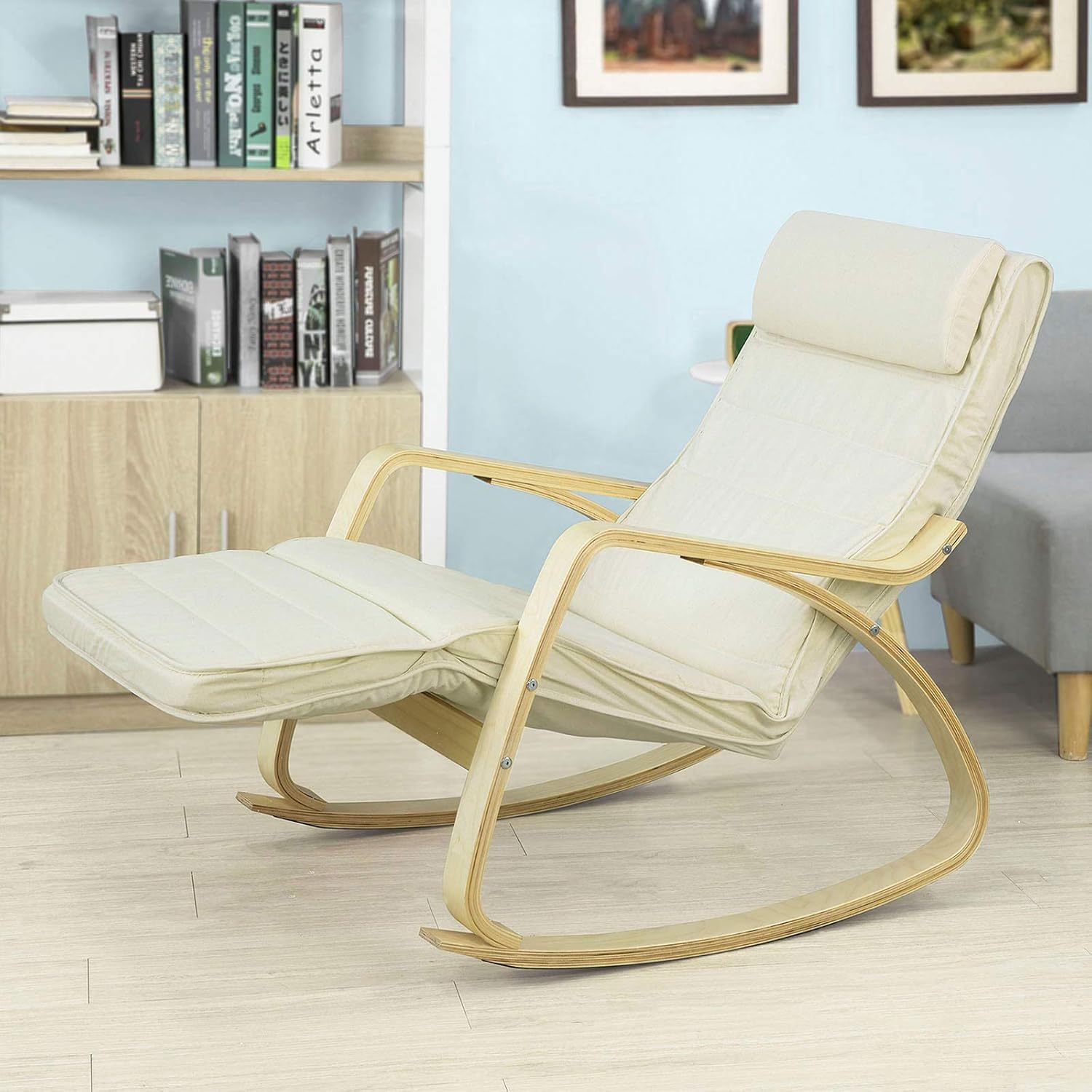 Fauteuil à Bascule Avec Repose-pied Réglable Design Rocking Chair Fauteuil Relax Bouleau Flexible (Beige) FST16-W SoBuy® -VIDAXL || Songmics Soldes