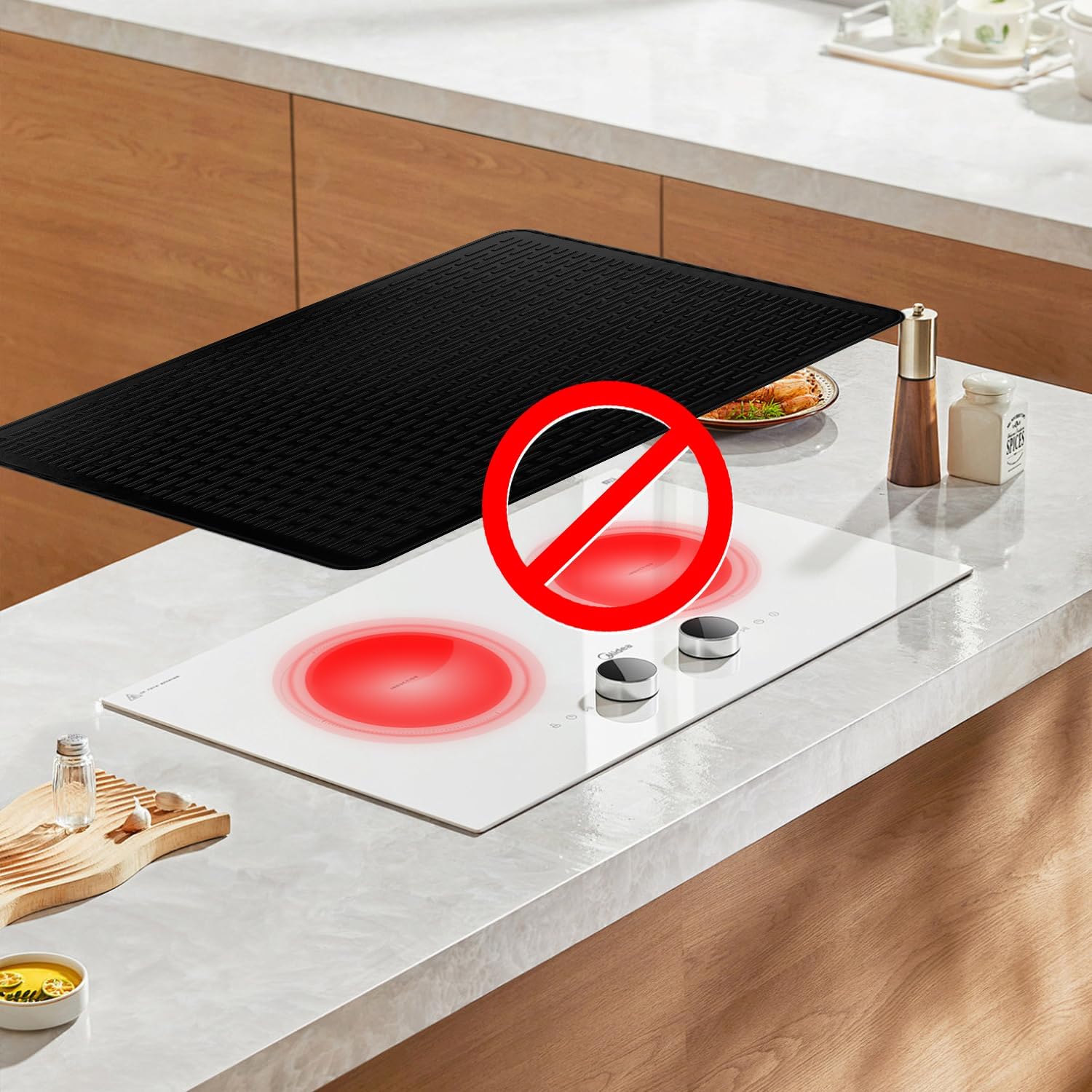 Btstil Coprifornelli in silicone, 71 x 50 cm, piano cottura in vetroceramica, impermeabile, antiscivolo, per piano cottura a induzione, tappetino di protezione per piano cottura (grigio, 71 x 50 cm