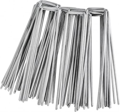 Piquets de Fixation, Lot de 100 Piquets d'ancrage au Sol en Acier Galvanisé Anti-Rouille, 150 x 25 mm, 3 mm de Diamètre, pour la Fixation de Toiles Anti-Mauvaises Herbes, Filets, Fil de Maille