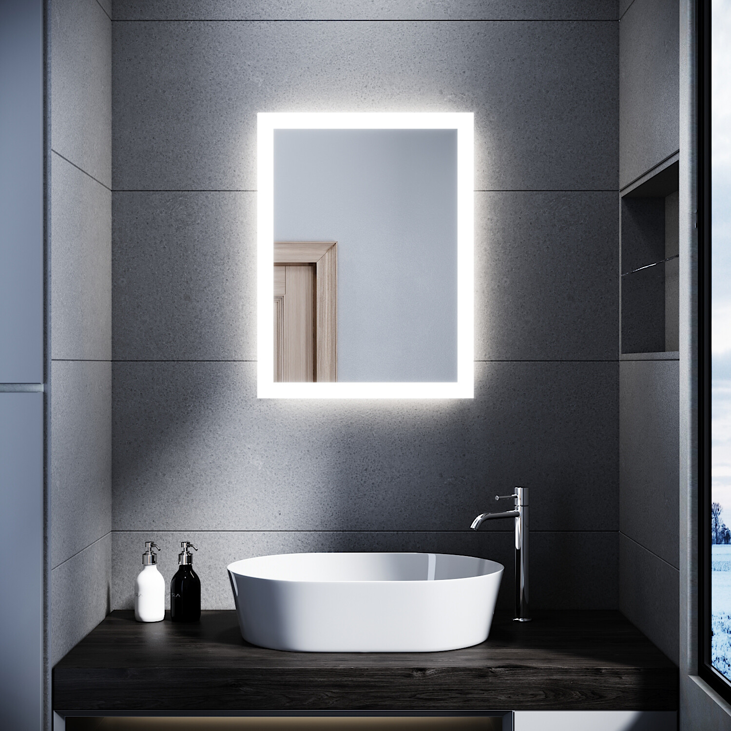 SONNI Badspiegel LED Bad mit LED Beleuchtung Wandspiegel