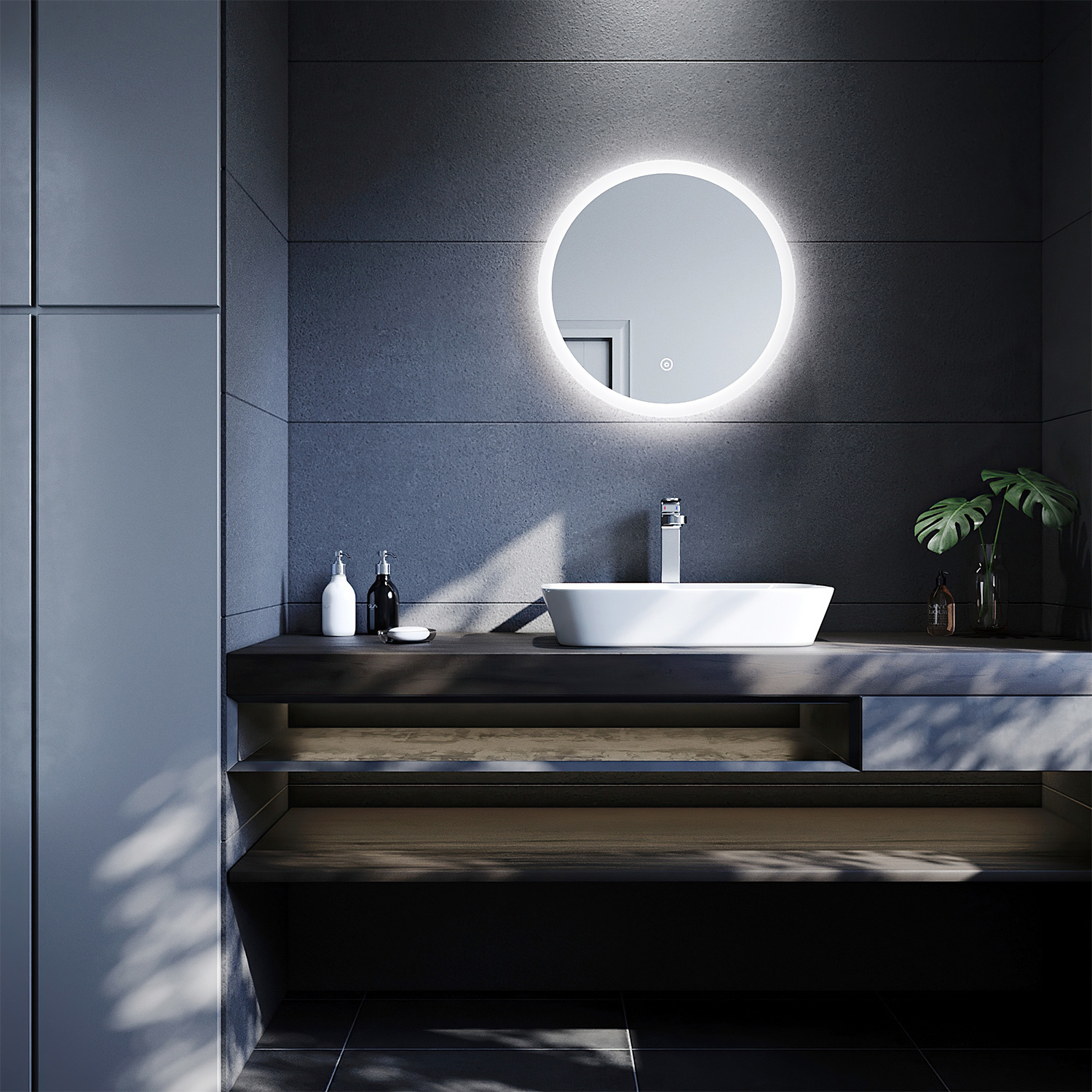 SONNI Badezimmerspiegel mit Beleuchtung Badspiegel LED Rund 60x60 Acryl