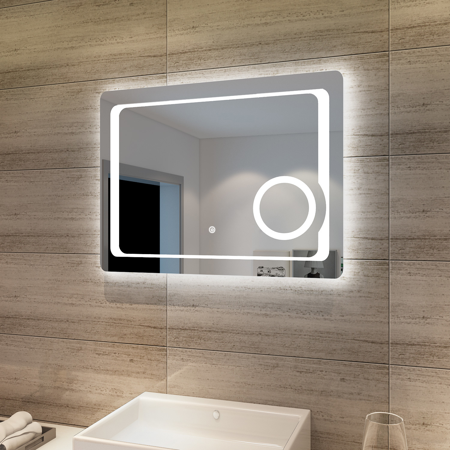 Elegant LED Badspiegel Badezimmer Lichtspiegel 80 x 60 cm Bad Spiegel