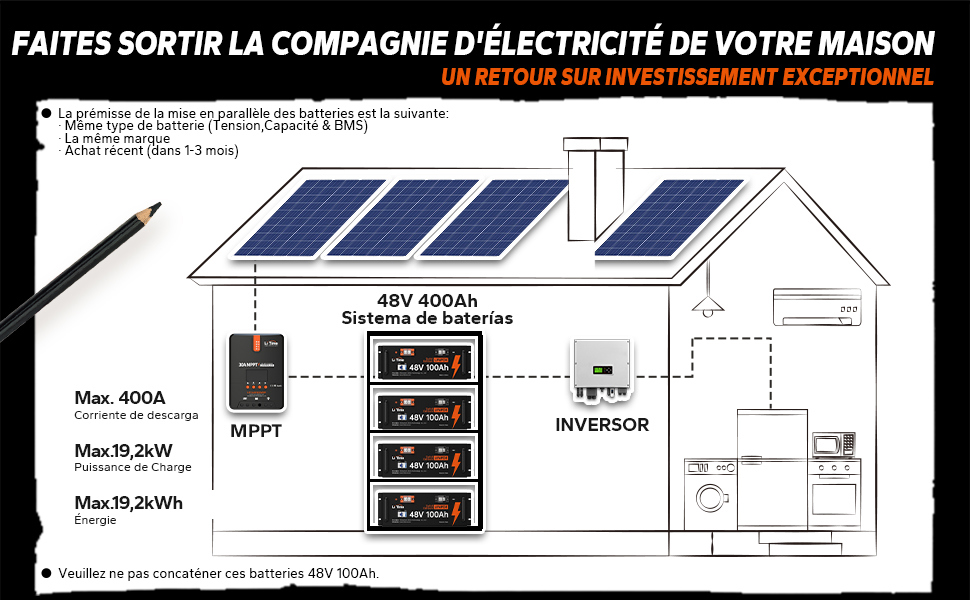 Batterie Lithium 48V 100Ah LiTime intégré 100A BMS et batterie de