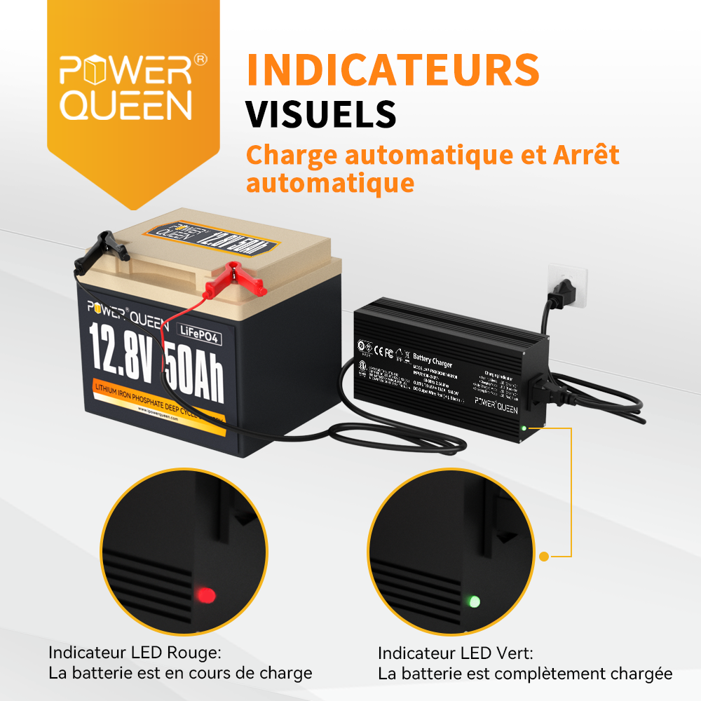 Batterie Lithium LiFePO4 Rechargeable 12V 100Ah & 14,6V 10A Chargeur de ...