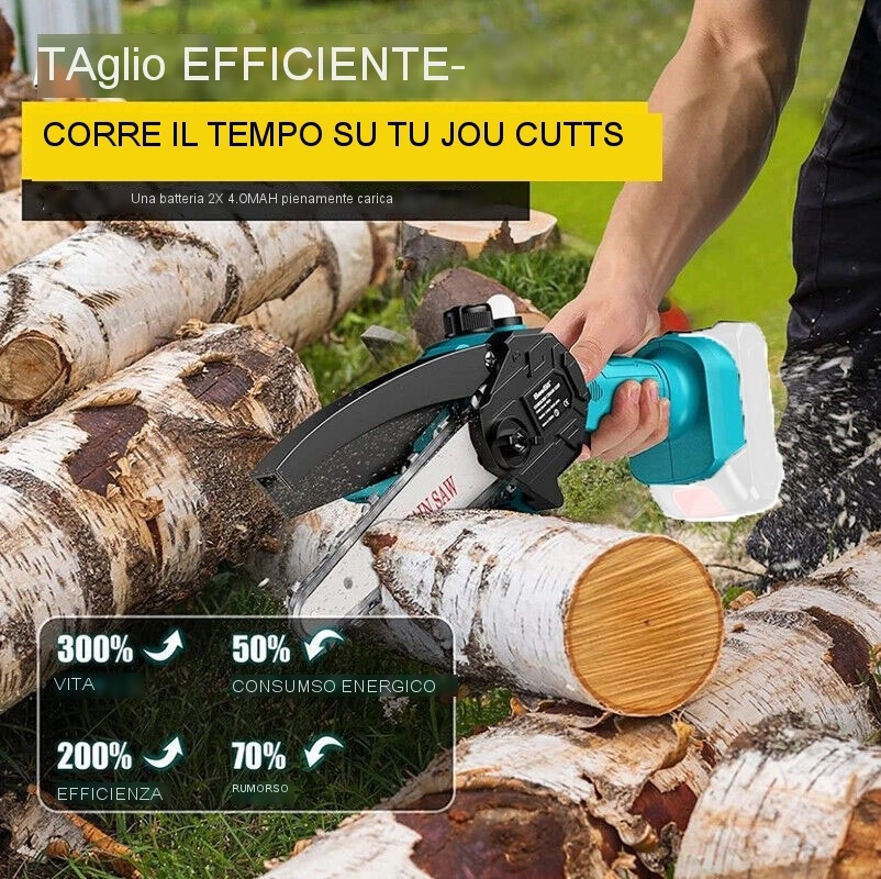 Motosega Elettrica A Batteria 6 Pollici - 700W, Brushless, 2 Batterie, Sicurezza 3 Livelli, Per Taglio Legno - Foto 4