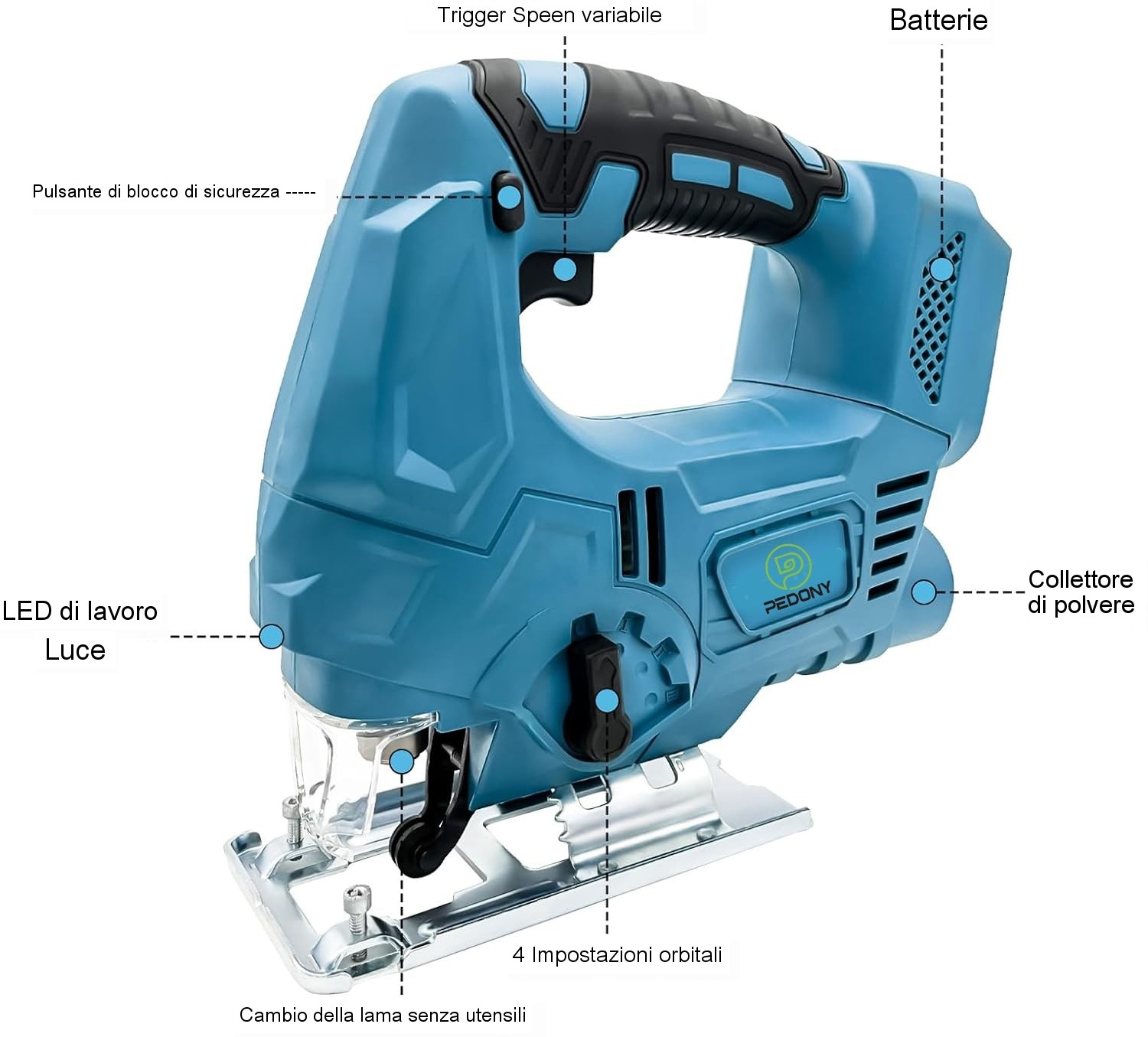 Sega A Sciabola A Batteria 18V – Compatibile Con Makita, 4 Lame Incluse, Velocità Variabile 0-3000 SPM, Per Legno, Metallo E Alluminio – 2 Batterie 3.0Ah E Caricatore