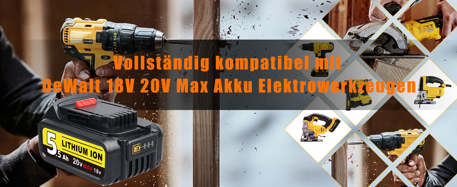 2 Batteries 18V 5000mAh De Remplacement Compatibles Dewalt - Pour Outils DCB184, DCB180, DCB181, DCB200, Etc. - Avec Indicateur LED
