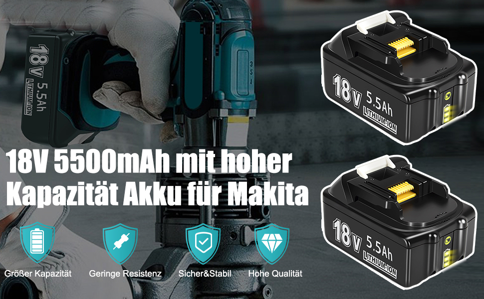 Batterie De Rechange 18V 5,5Ah ASUNCELL Pour Outils Makita - Compatible BL1850B, BL1830, BL1860, LXT-400 Et Autres