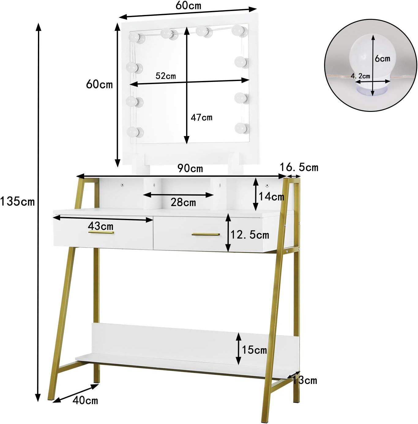 WOLTU Toeletta Trucchi con 10 Luci LED Specchiera Tavolo da Trucco