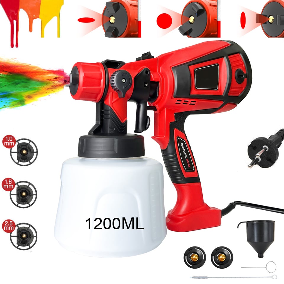 Paint Sprayer 1200ML Air Paint guns HVLP spray gun with cleaning and blowing joints 3 nozzles and 3 patterns easy to clean suitable for furniture cabinets fences walls doors garden chairs etc