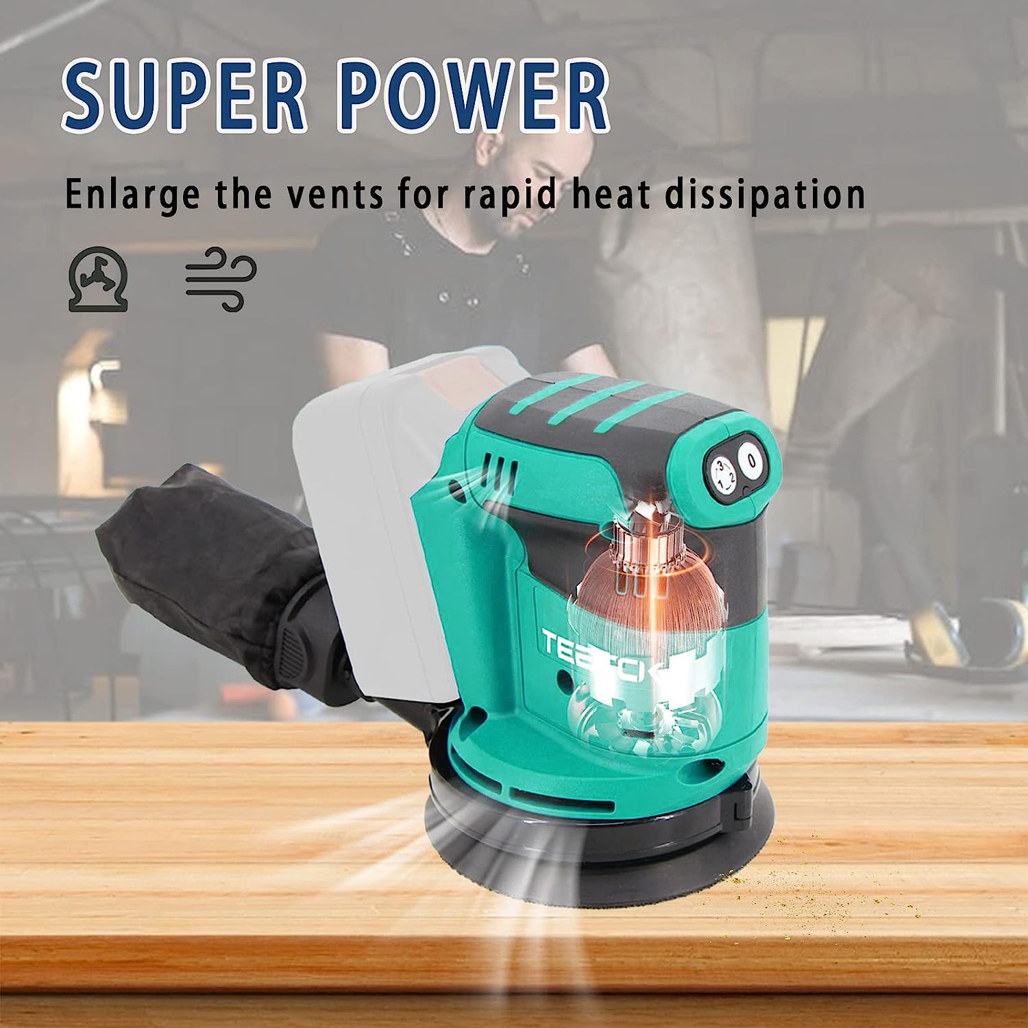 Levigatrice Rotoorbitale Weytoll 125 Mm A Batteria - Senza Spazzole, 12000 RPM, Per Batteria Makita - Foto 9