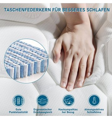 Letto imbottito OKWISH (struttura letto con illuminazione a LED e 2 cassetti, 2 parti, 90x200 cm con materasso), Ad altezza regolabile testiera, rete a doghe di legno