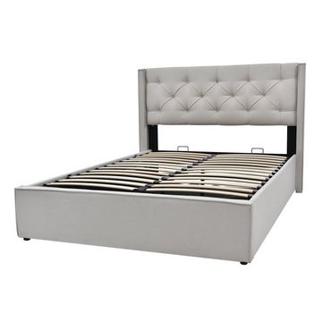 OKWISH Letto imbottito idraulico (letto con rete a doghe in metallo, struttura letto moderna, grigio chiaro 160 x 200 cm compreso materasso), con vano portaoggetti, cotone