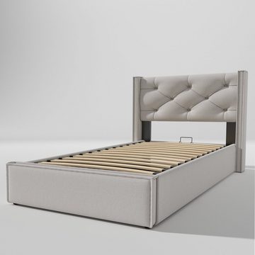 OKWISH Polsterbett Hydraulisches, 90x200cm,Bett mit Lattenrost aus Metallrahmen, ohne Matratze