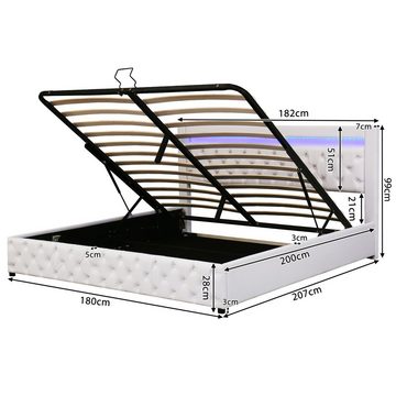 OKWISH letto imbottito letto matrimoniale letto con contenitore (rivestimento in pelle ecopelle delicata sulla pelle), letto funzionale con rete a doghe e vano contenitore, con LED illuminazione