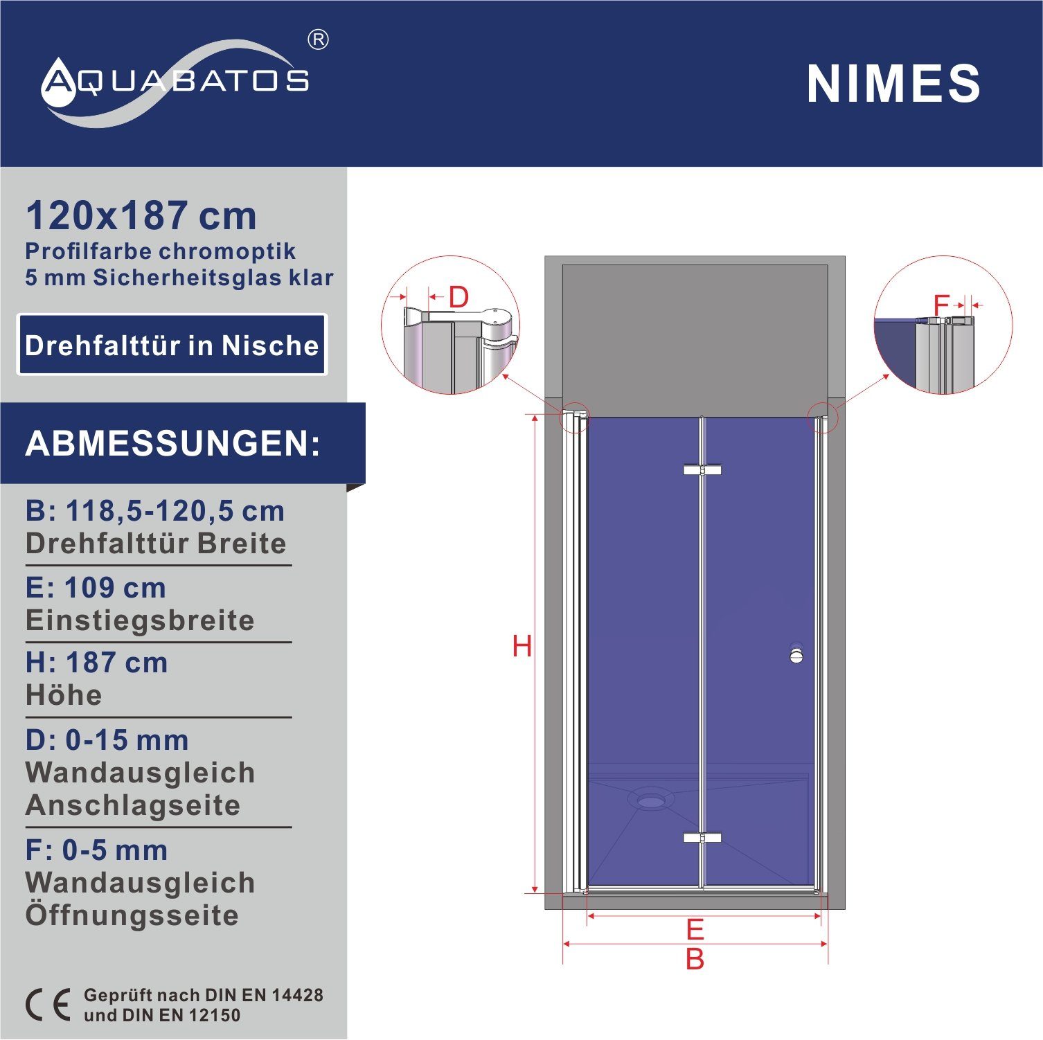 Duschtür Nische Falttür Rahmenlos Dusche Drehfalttür Drehtür